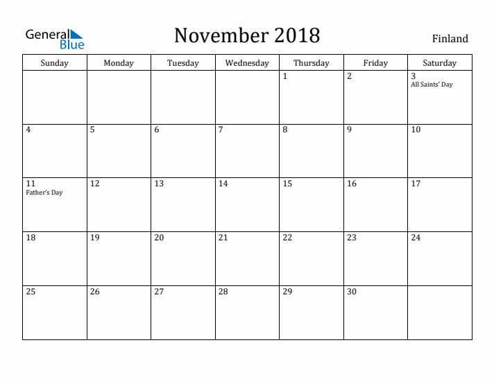November 2018 Calendar Finland