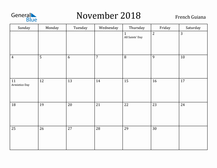 November 2018 Calendar French Guiana