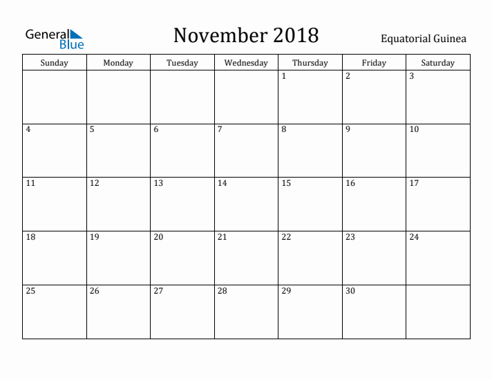 November 2018 Calendar Equatorial Guinea