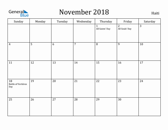 November 2018 Calendar Haiti