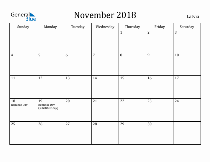 November 2018 Calendar Latvia