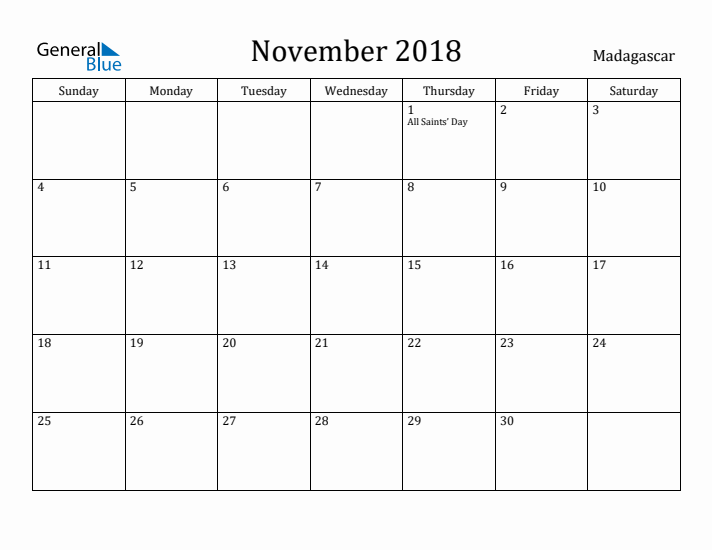 November 2018 Calendar Madagascar