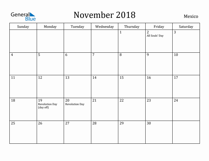 November 2018 Calendar Mexico