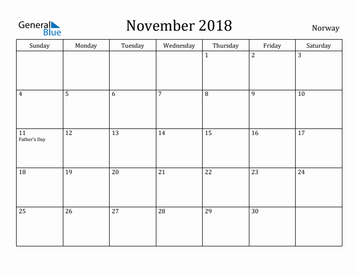 November 2018 Calendar Norway