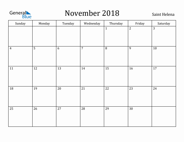 November 2018 Calendar Saint Helena
