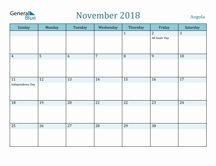November 2018 Calendar with Holidays