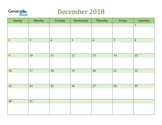  December Calendar 2018