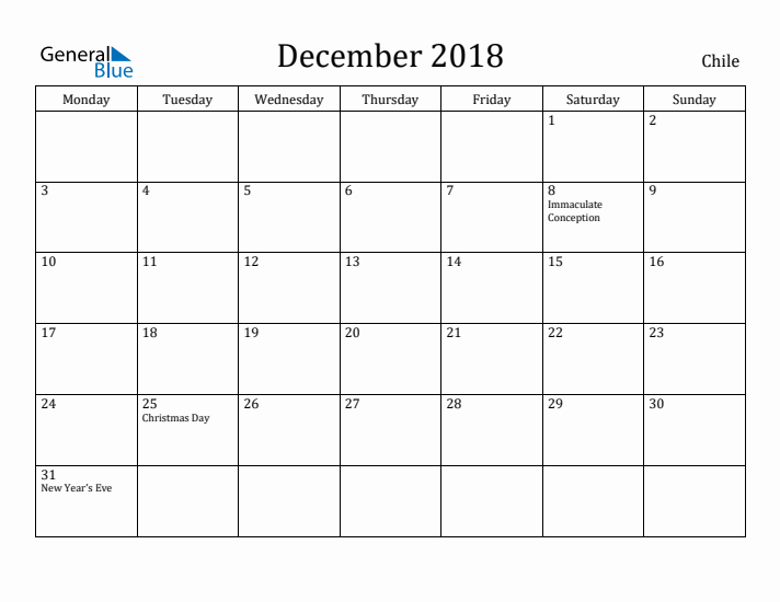 December 2018 Calendar Chile