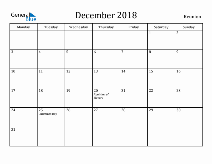 December 2018 Calendar Reunion