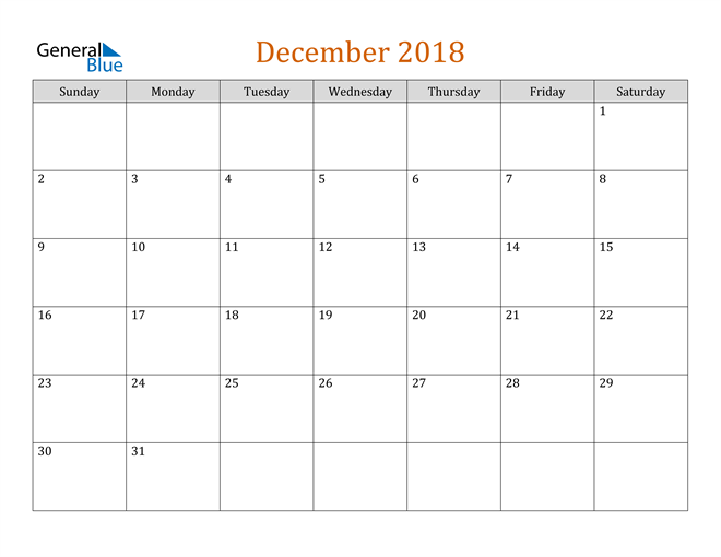  Editable December 2018 Calendar 