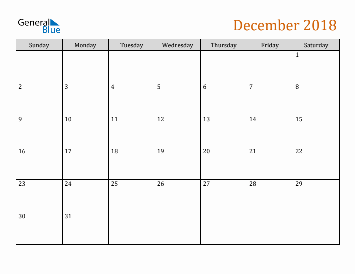 Editable December 2018 Calendar