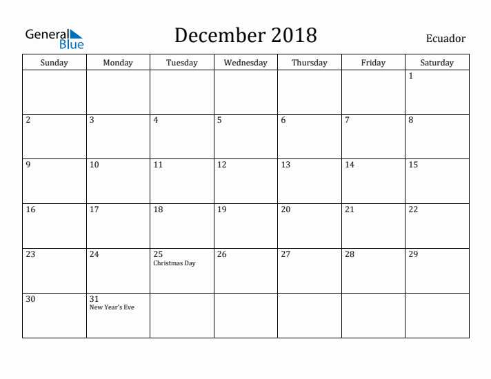 December 2018 Calendar Ecuador