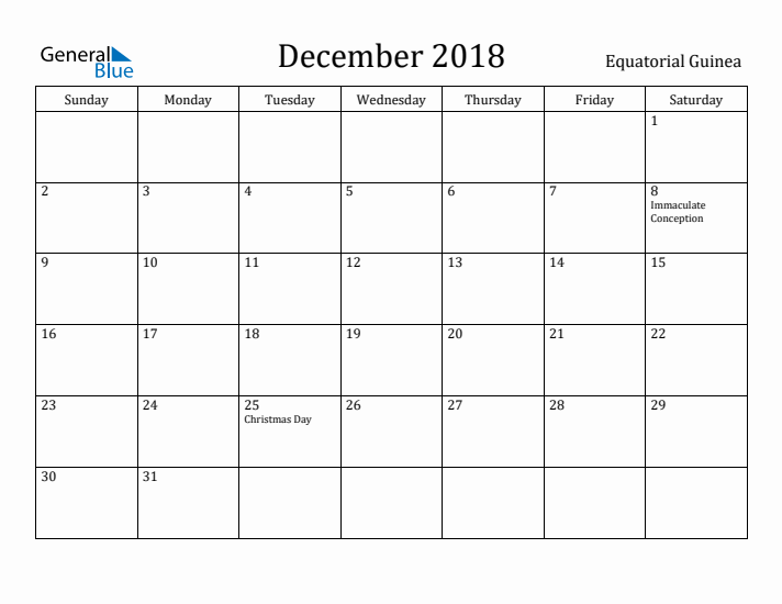December 2018 Calendar Equatorial Guinea