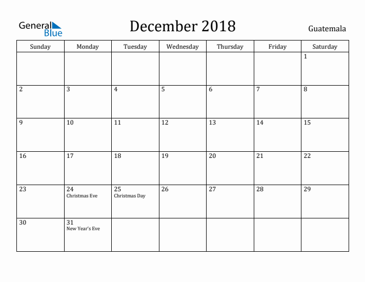 December 2018 Calendar Guatemala