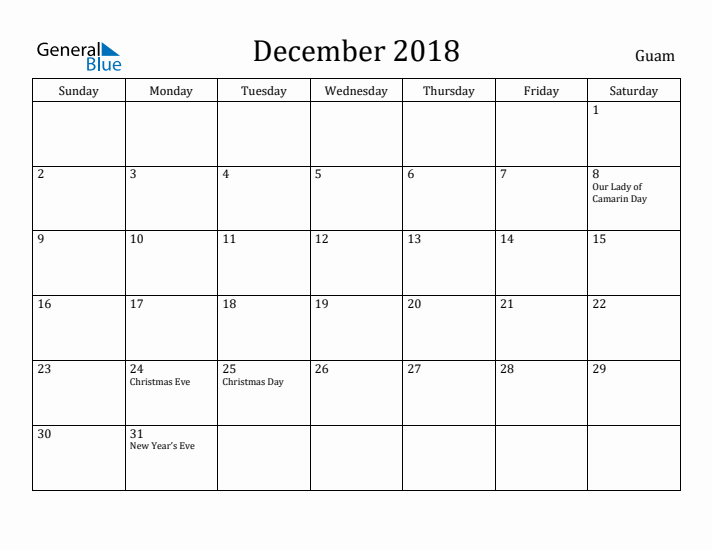 December 2018 Calendar Guam