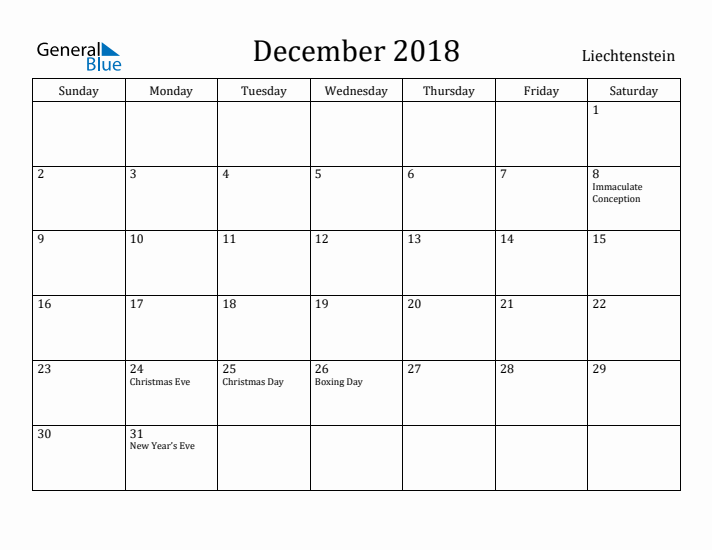 December 2018 Calendar Liechtenstein