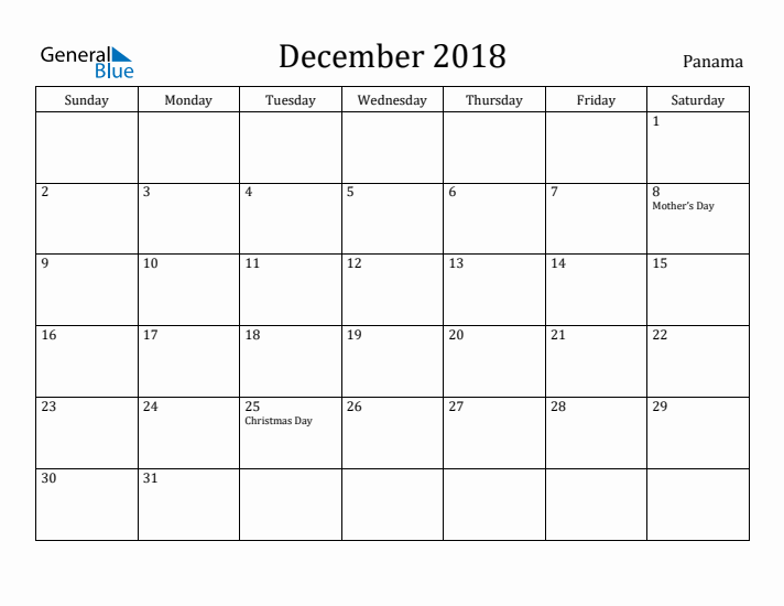 December 2018 Calendar Panama