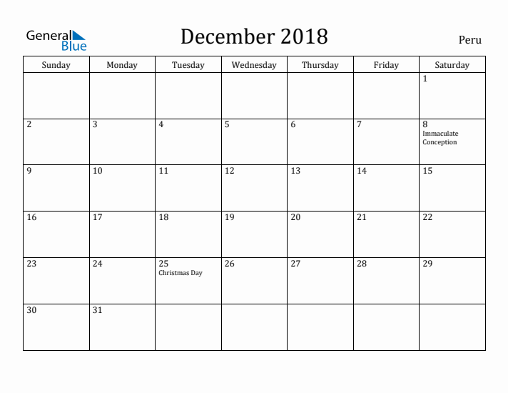 December 2018 Calendar Peru