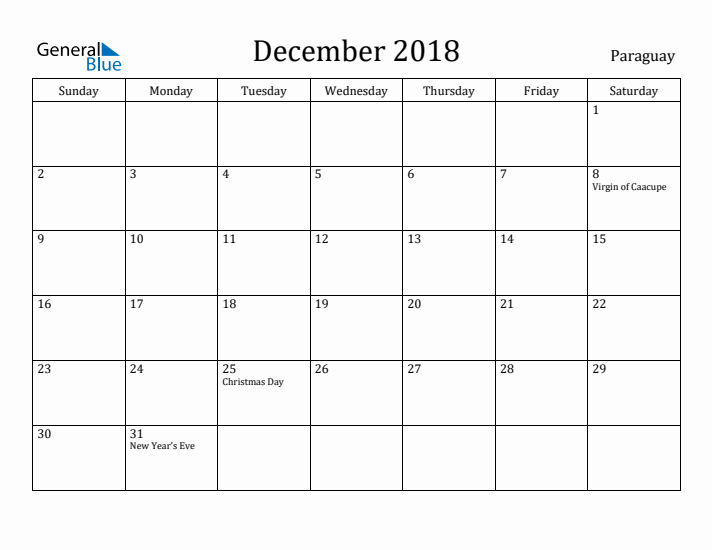 December 2018 Calendar Paraguay