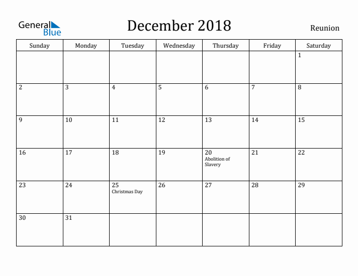 December 2018 Calendar Reunion