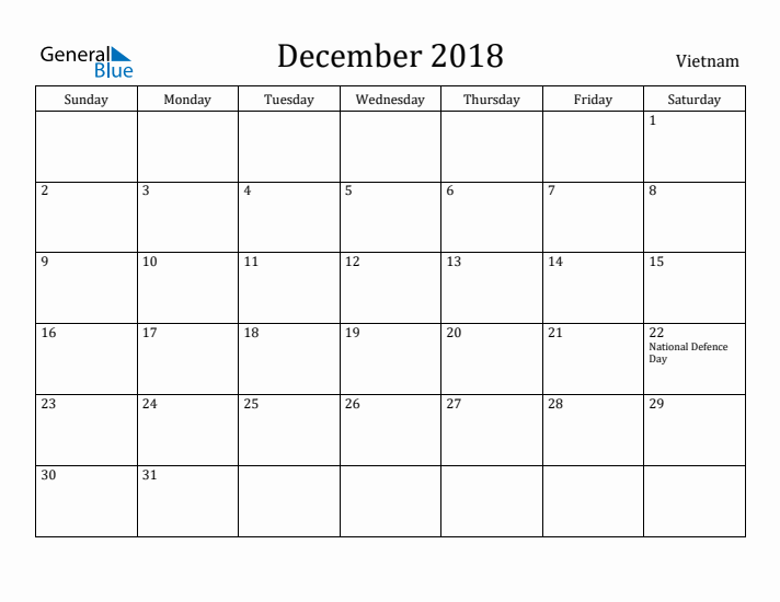 December 2018 Calendar Vietnam