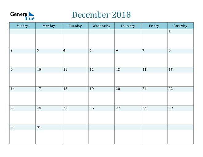  December 2018 Printable Calendar