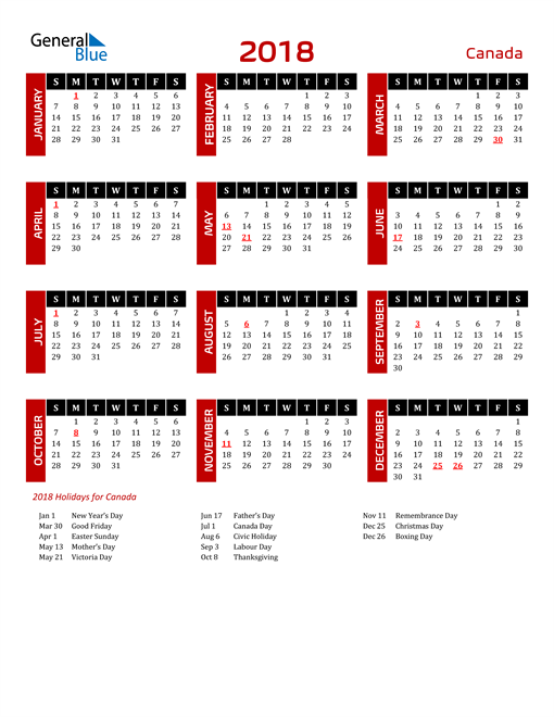 Download Canada 2018 Calendar