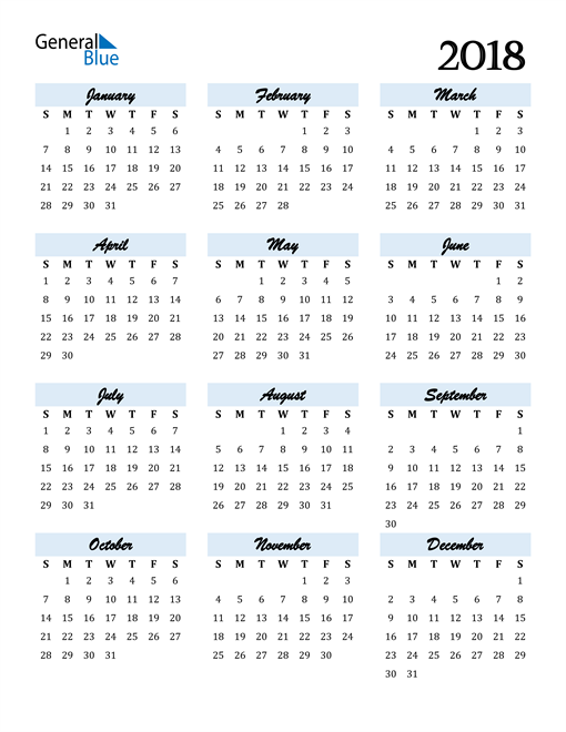 Calendar 2018 Free Download