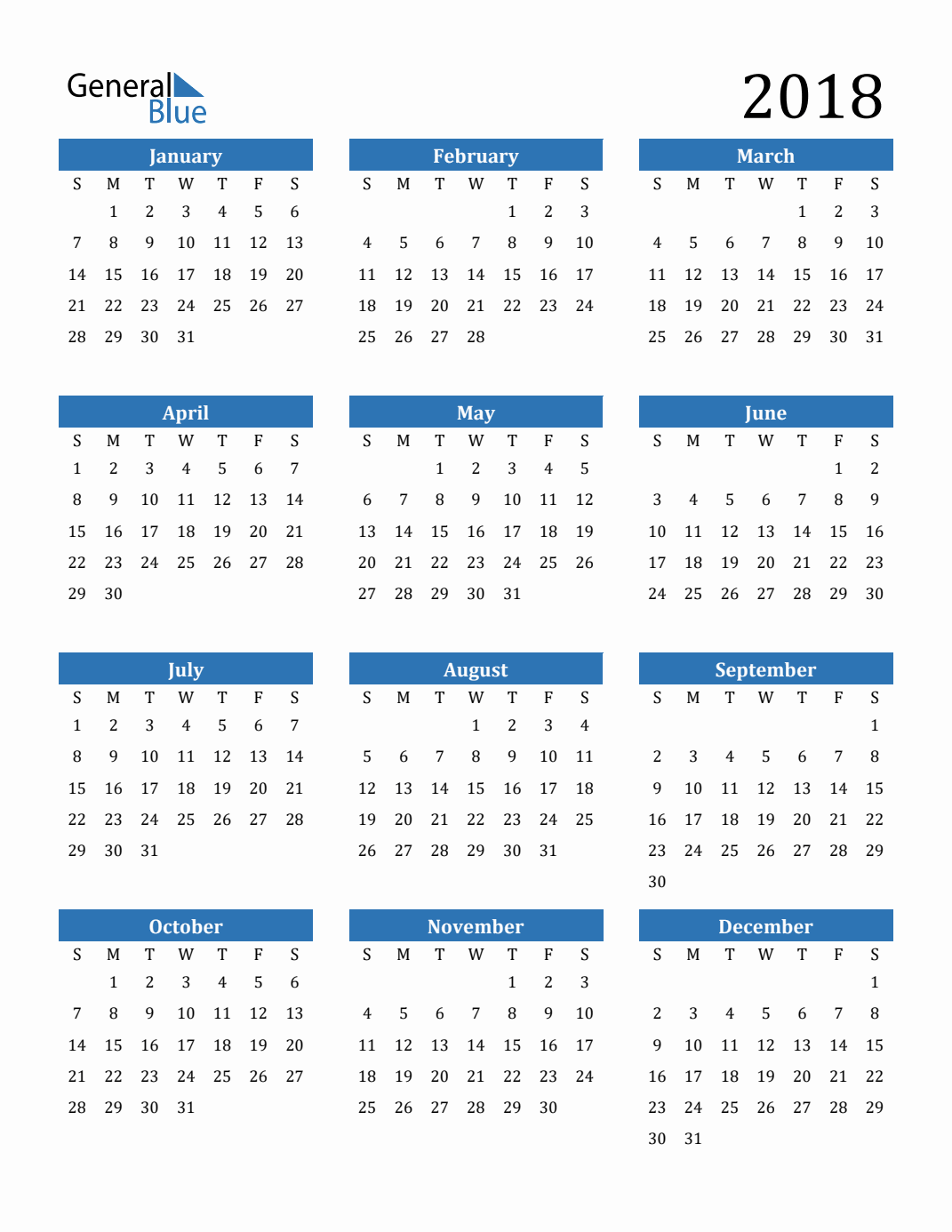 2018 Yearly Calendar Templates with Monday Start