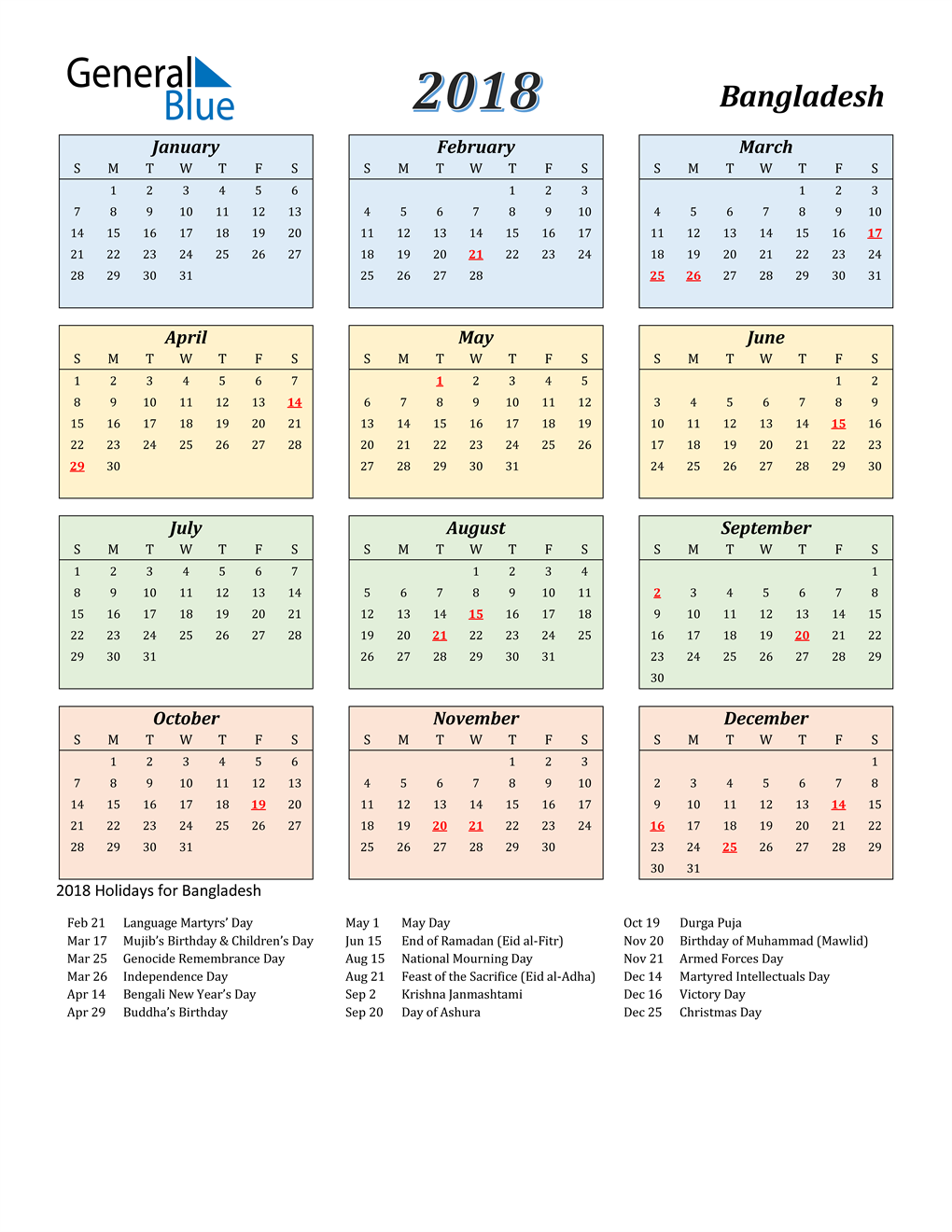 18 Bangladesh Calendar With Holidays