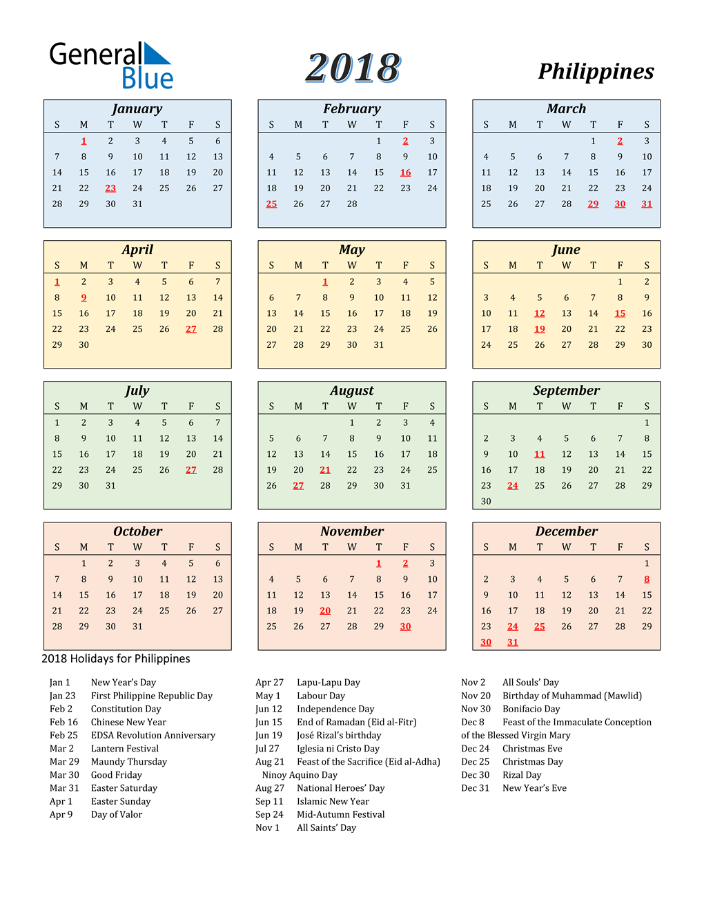 18 Philippines Calendar With Holidays