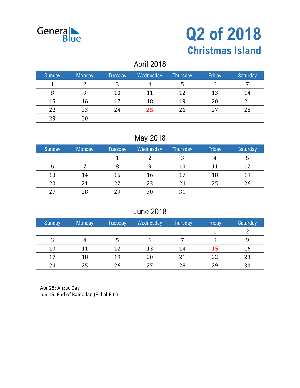  Christmas Island 2018 Quarterly Calendar 