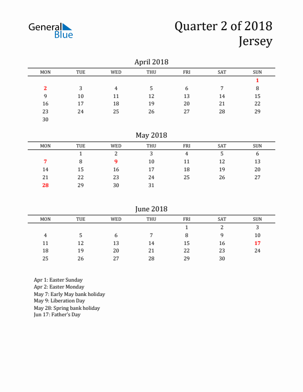 Quarter 2 2018 Jersey Quarterly Calendar