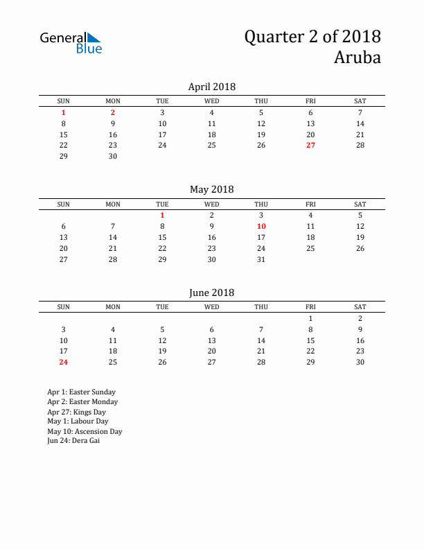 Quarter 2 2018 Aruba Quarterly Calendar