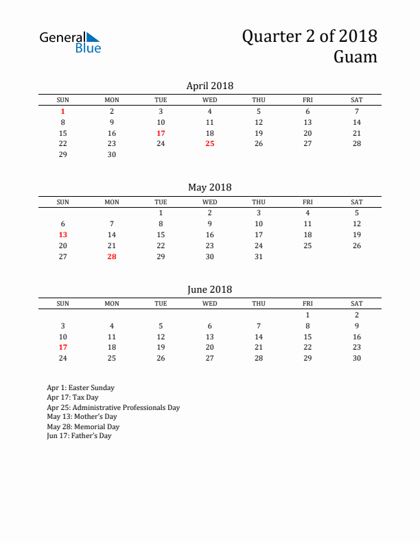 Quarter 2 2018 Guam Quarterly Calendar