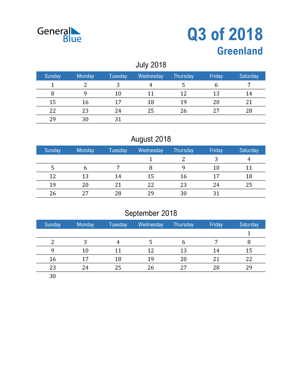  Greenland 2018 Quarterly Calendar 