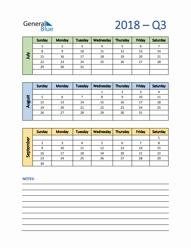 Three-Month Planner for Q3 2018