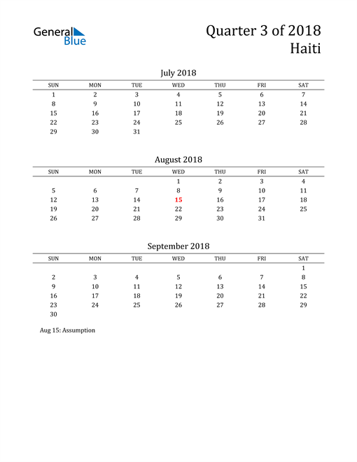  2018 Haiti Quarterly Calendar