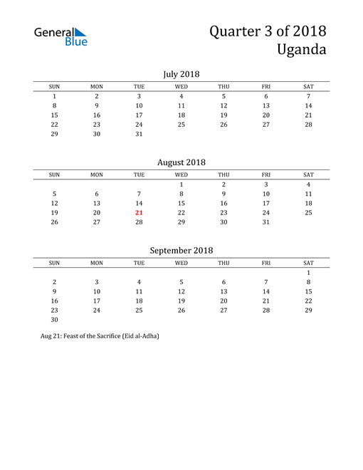  2018 Uganda Quarterly Calendar