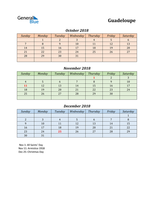  Q4 2018 Holiday Calendar - Guadeloupe