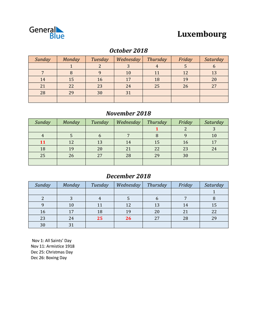 Q4 2018 Holiday Calendar - Luxembourg
