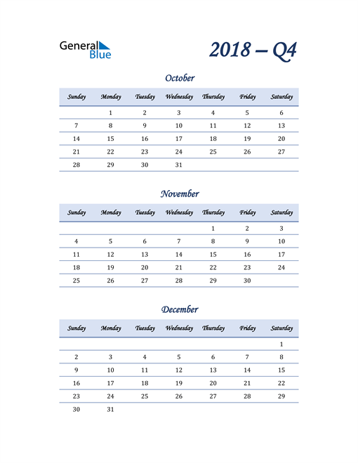  2018 Quarterly Calendar