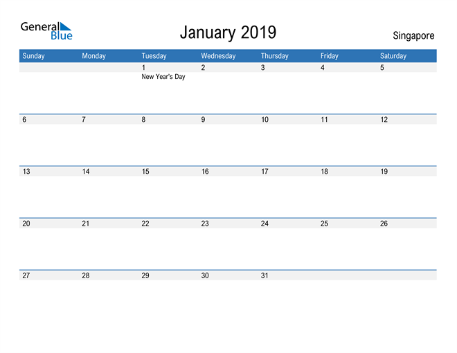 Fillable January 2019 Calendar