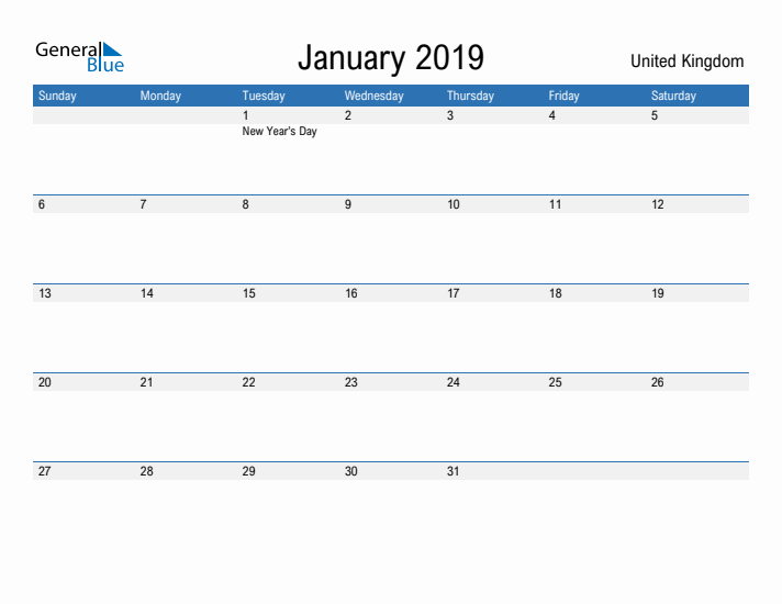 Fillable January 2019 Calendar