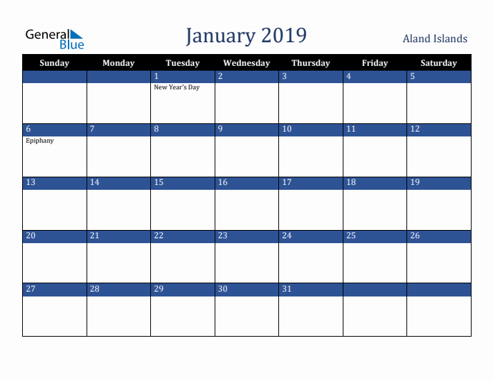 January 2019 Aland Islands Calendar (Sunday Start)