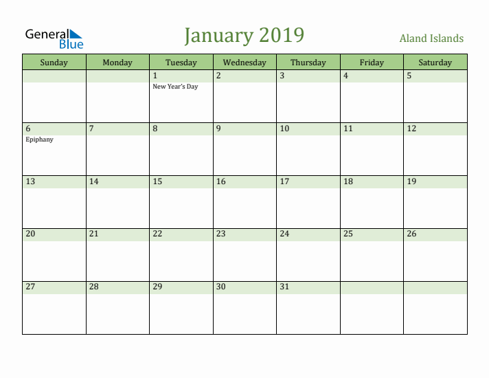 January 2019 Calendar with Aland Islands Holidays