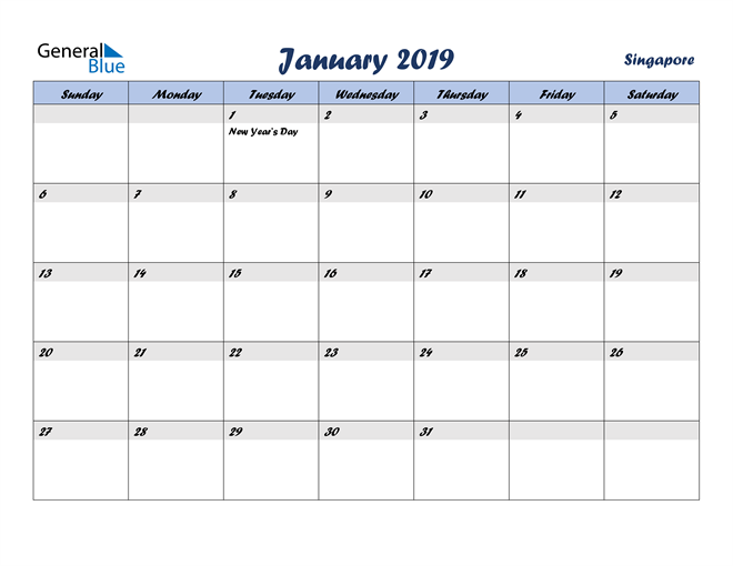 January 2019 Calendar with Holidays