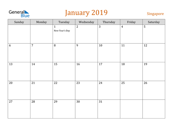 January 2019 Holiday Calendar