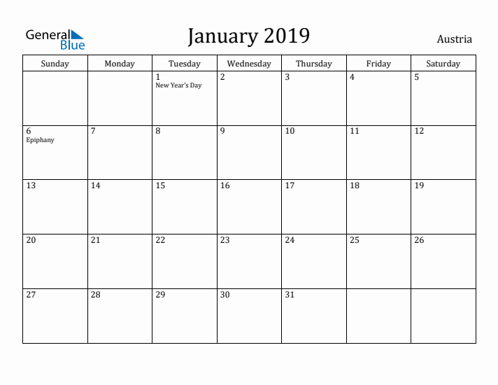 January 2019 Calendar Austria