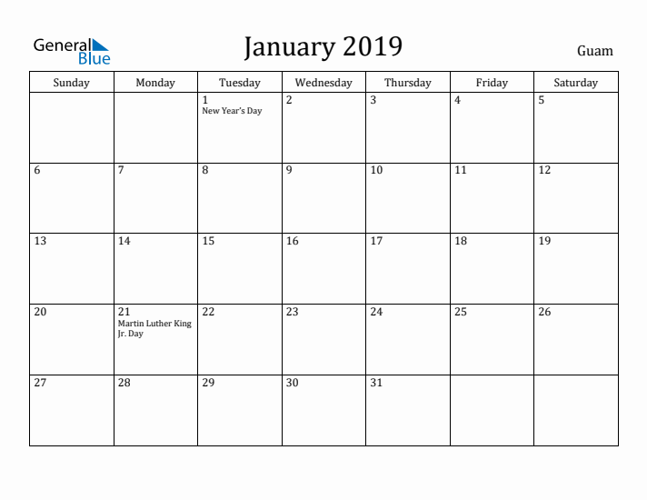 January 2019 Calendar Guam
